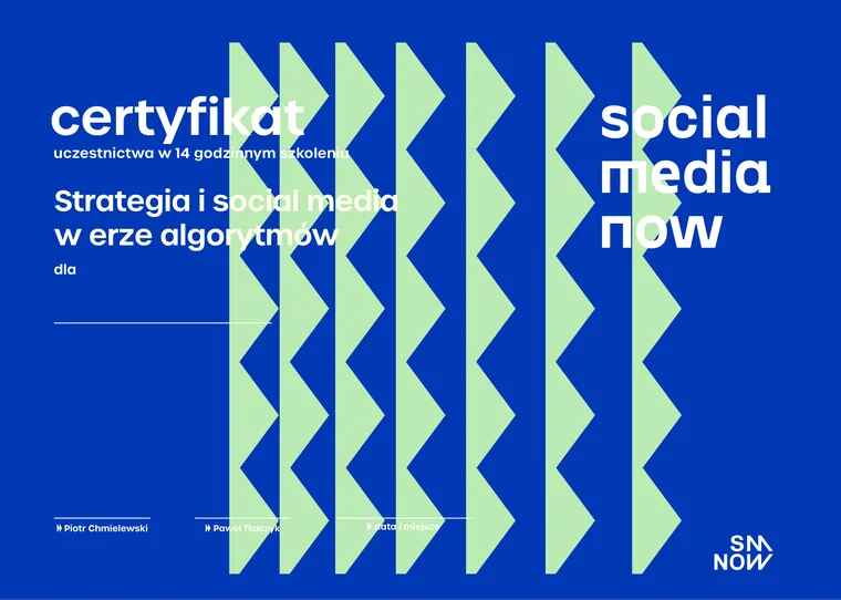 Certyfikat uczestnictwa w szkoleniu Strategia i social media w erze algorytmów